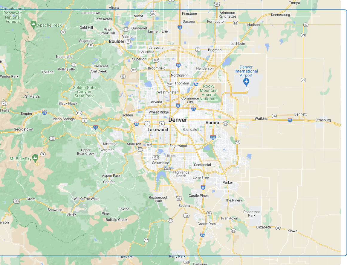 Plumb Pros service area map with Denver, Colorado, in the center.